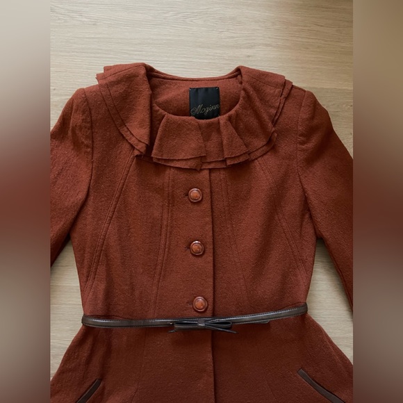 ANTHROPOLOGIE MCGINN OXIDIZED RUFFLE BELTED COAT, SIZE SMALL, NWOT - Picture 2 of 12